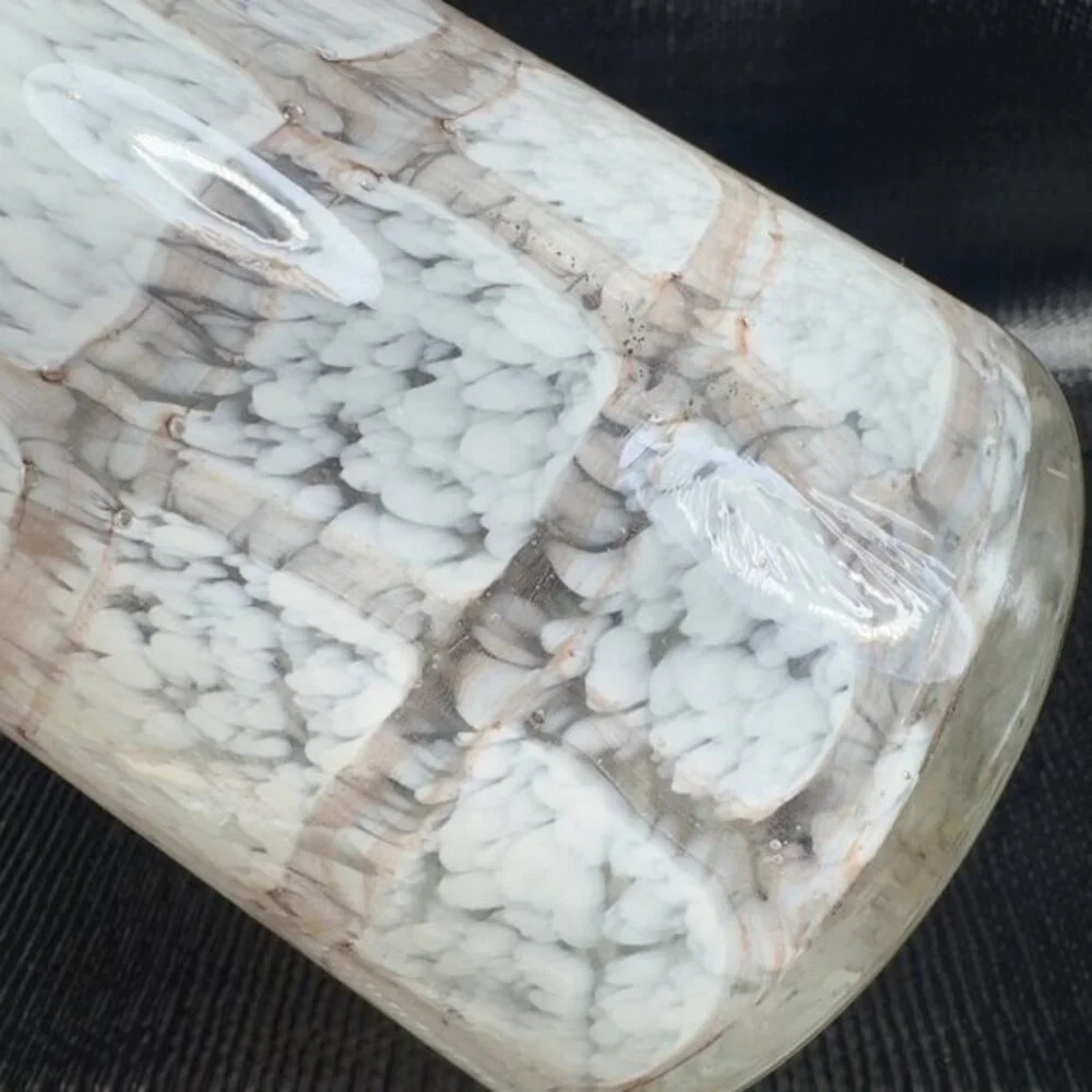 Vintage Hand Blown Art Glass Vase Opaque White Brown Spots Glass Vase Decorative